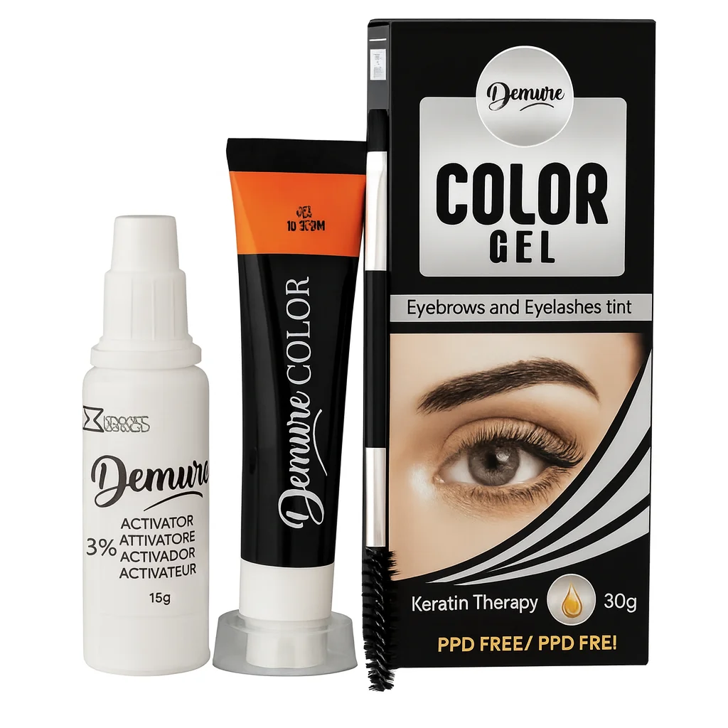 Home (EN) 18 Demure PPD-free eyebrow and lash tint gel in black – vegan, skin-friendly formula with keratin